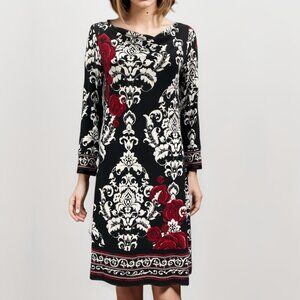 2/$30 White House Black Market Rose Print Floral Shift Dress Long Sleeve #A0129